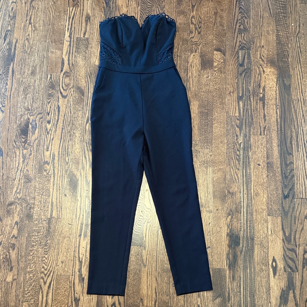 Harlyn Chic Black Strapless Jumpsuit with Lace Detail